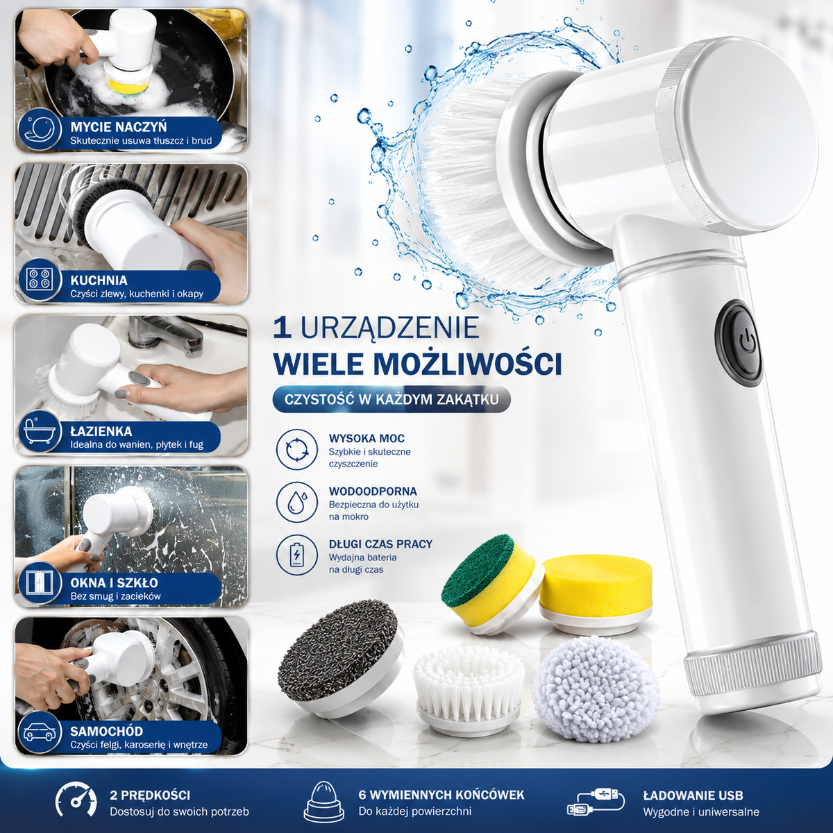 SpinClean Pro — Elektryczna szczotka czyszcząca 5w1